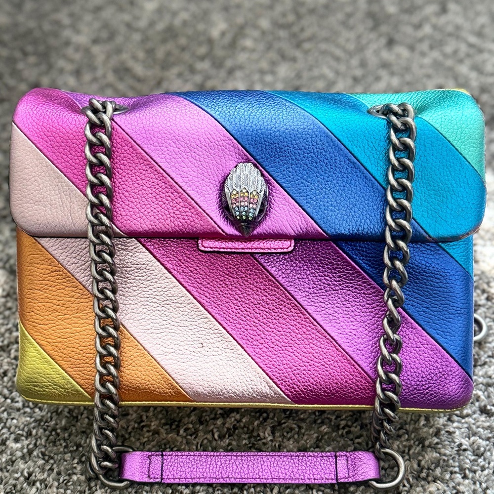 Kensington Metallic Rainbow Striped Leather Crossbody Bag